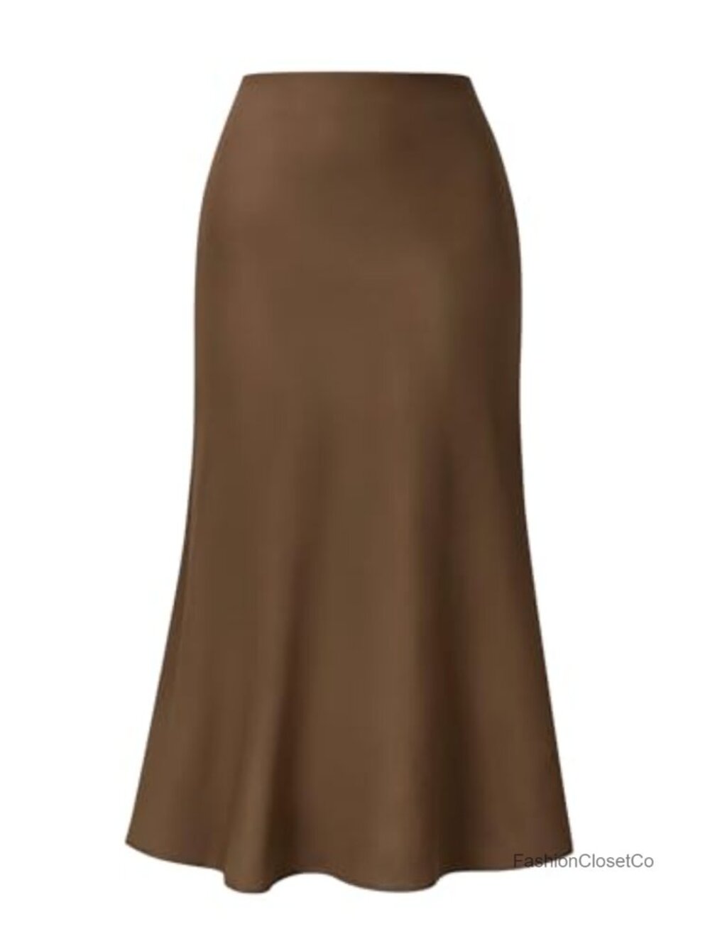 Satin High Waist Flared Ruffle Hem Flowy A-Line Midi Party Skirt
